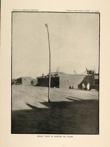 1904 Print Zuni Indian Pueblo Plaza Scalp Pole Ceremony ORIGINAL HISTORIC ZN1