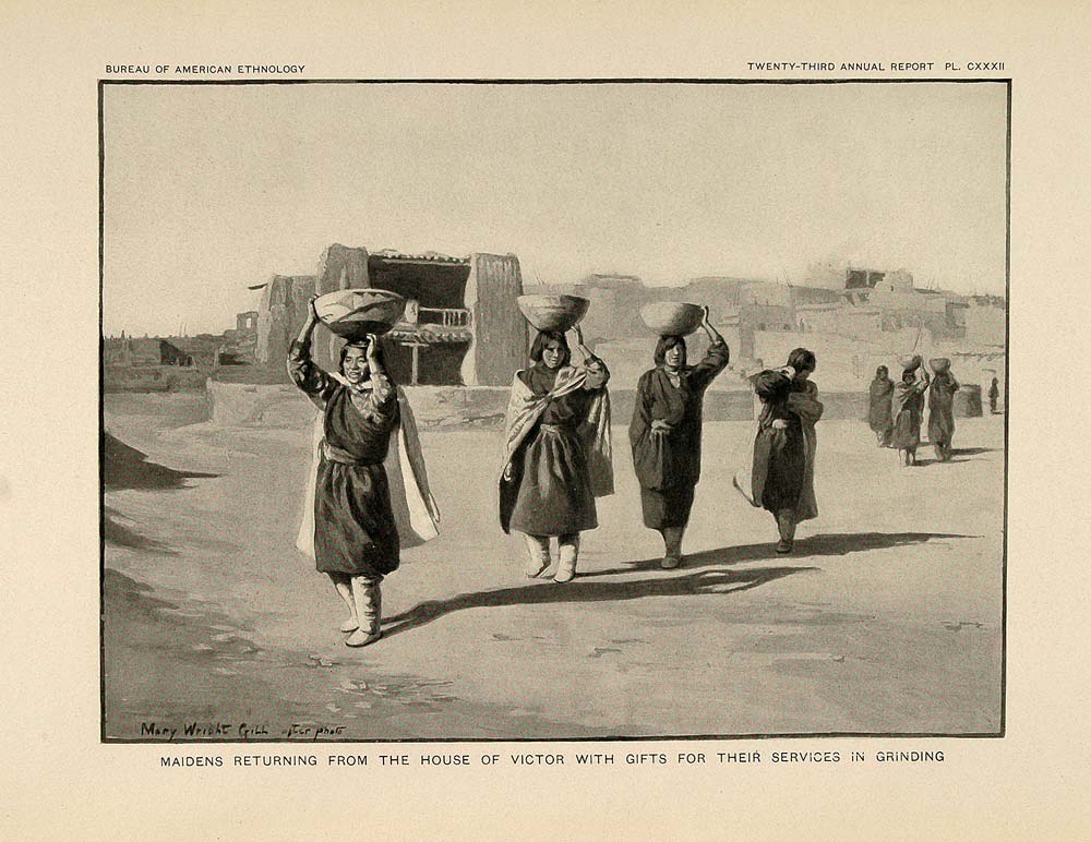 1904 Print Zuni Indian Pueblo Women Carrying Baskets - ORIGINAL HISTORIC ZN1