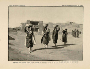 1904 Print Zuni Indian Pueblo Women Carrying Baskets - ORIGINAL HISTORIC ZN1