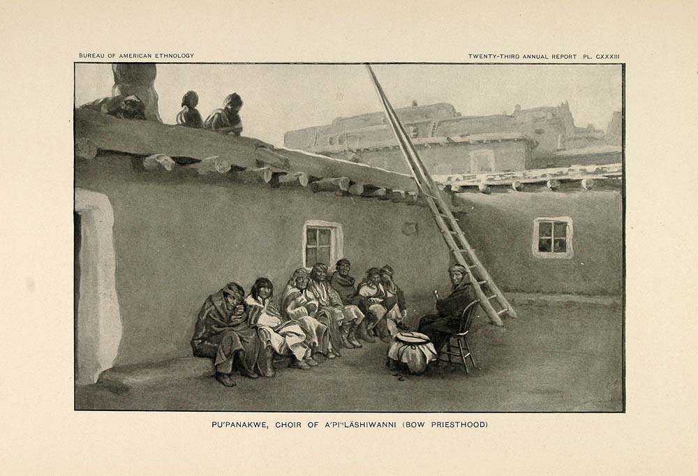 1904 Print Zuni Indian Pupanakwe Choir Bow Priesthood ORIGINAL HISTORIC ZN1