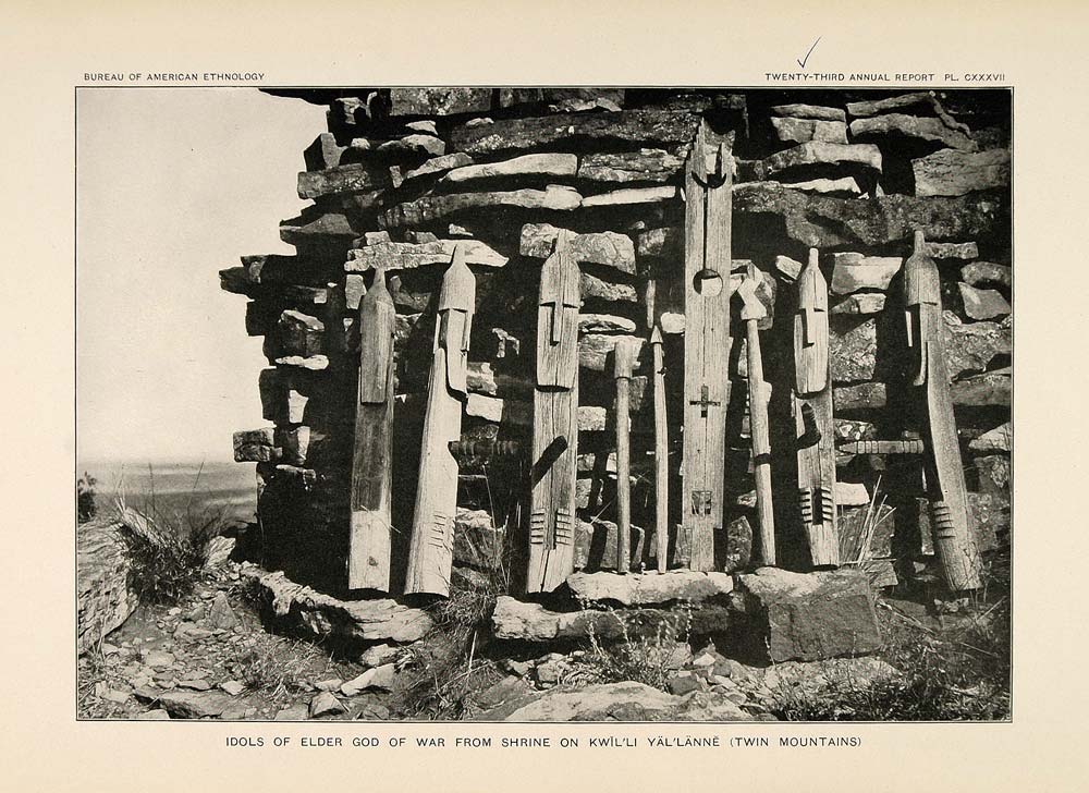 1904 Print Zuni Shrine Wood War Idols Twin Mountain Native American Ritual ZN1