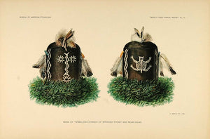 1904 Zuni Pueblo Indian Mask Kachina God Lithograph - ORIGINAL ZN1