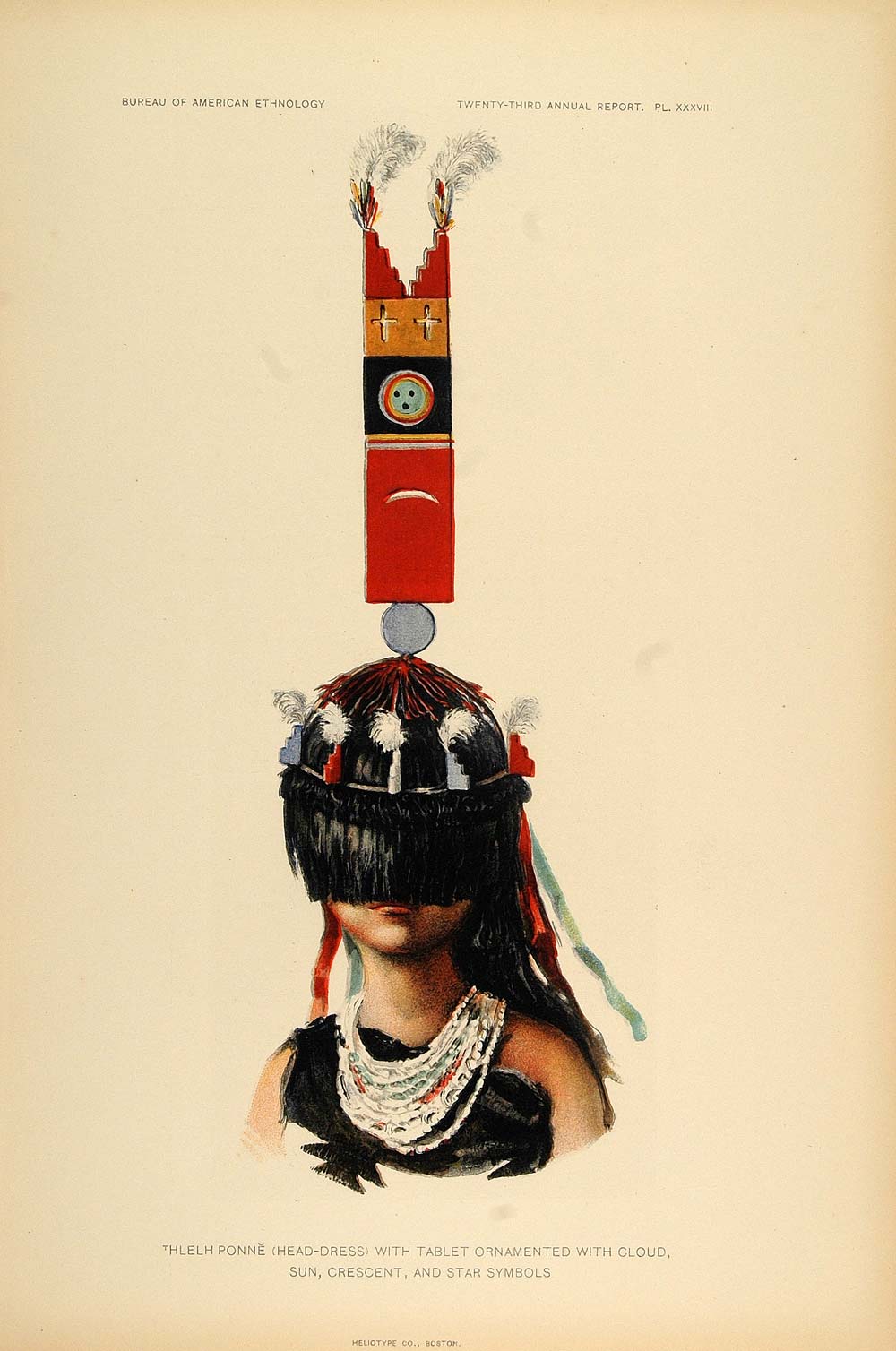 1904 Zuni Ceremonial Headdress Girl Ritual Lithograph - ORIGINAL ZN1