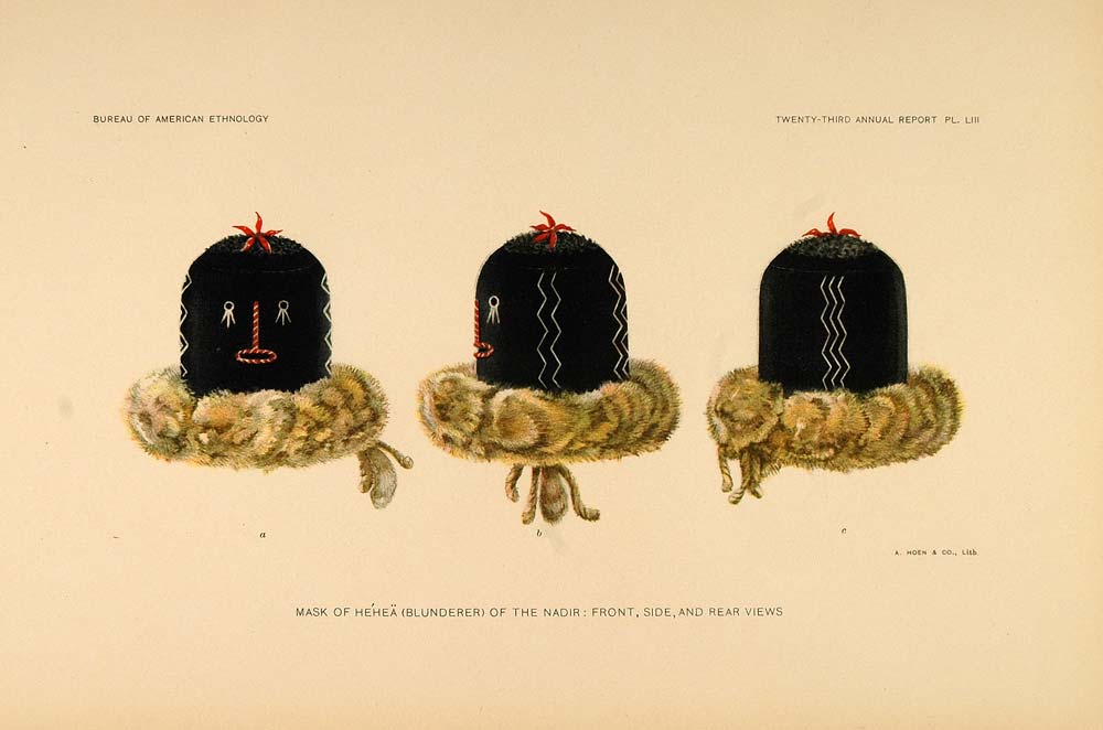 1904 Zuni Indian Mask Hehea Nadir Mythology Lithograph - ORIGINAL ZN1