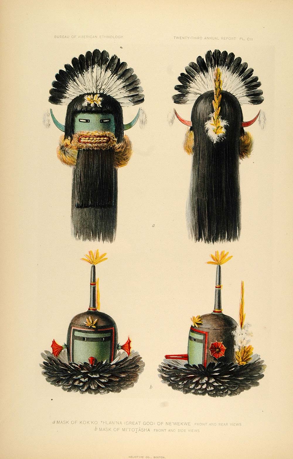 1904 Zuni Mask Kachina Great God Newekwe Lithograph - ORIGINAL ZN1