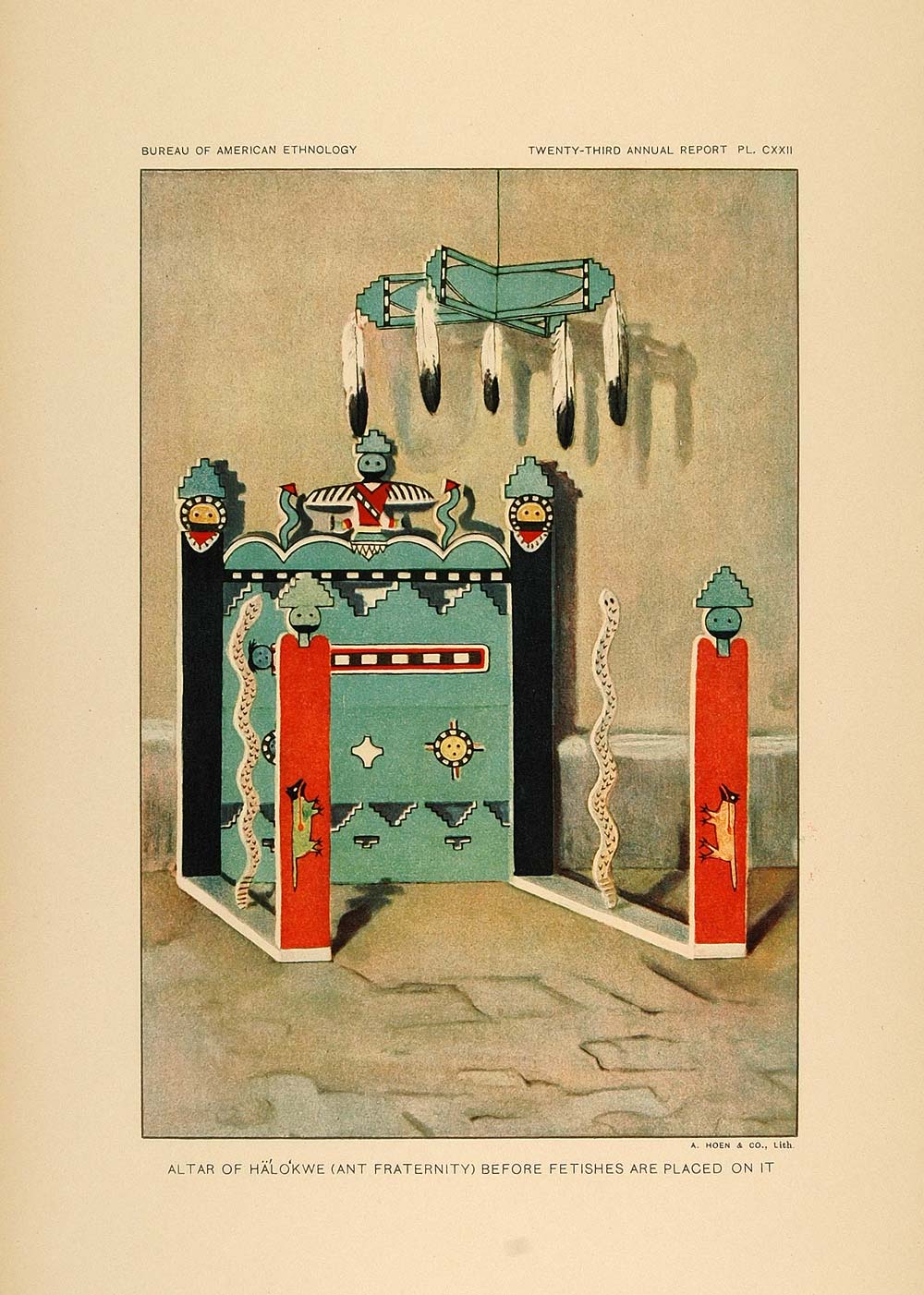 1904 Zuni Altar Halokwe Ant Fraternity Color Lithograph - ORIGINAL ZN1