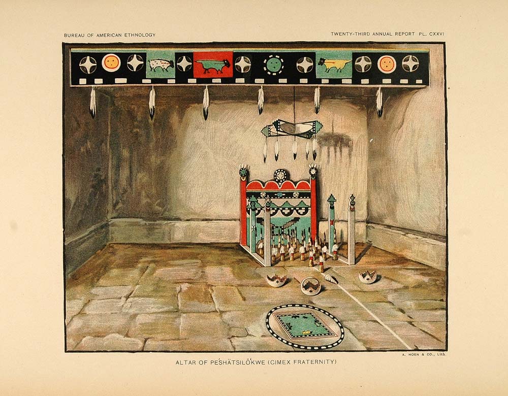 1904 Zuni Indian Room Altar Cimex Fraternity Lithograph - ORIGINAL ZN1