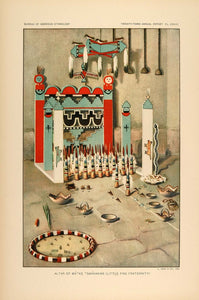 1904 Zuni Mili Altar Little Fire Fraternity Lithograph - ORIGINAL ZN1