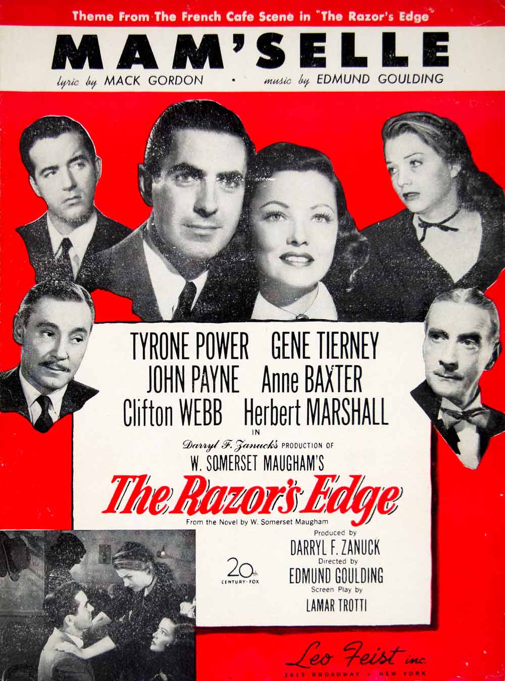 1947 Sheet Music Mam'Selle Razors Edge 1946 Movie Tyrone Power Gene Tierney ZSM1 - Period Paper
