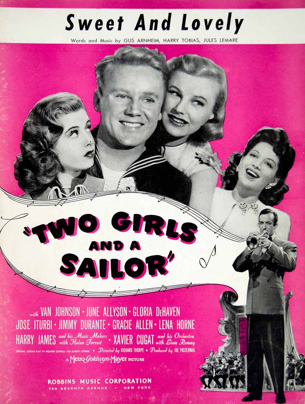 1944 Sheet Music Sweet and Lovely MGM Movie Two Girls and A Sailor June ZSM1