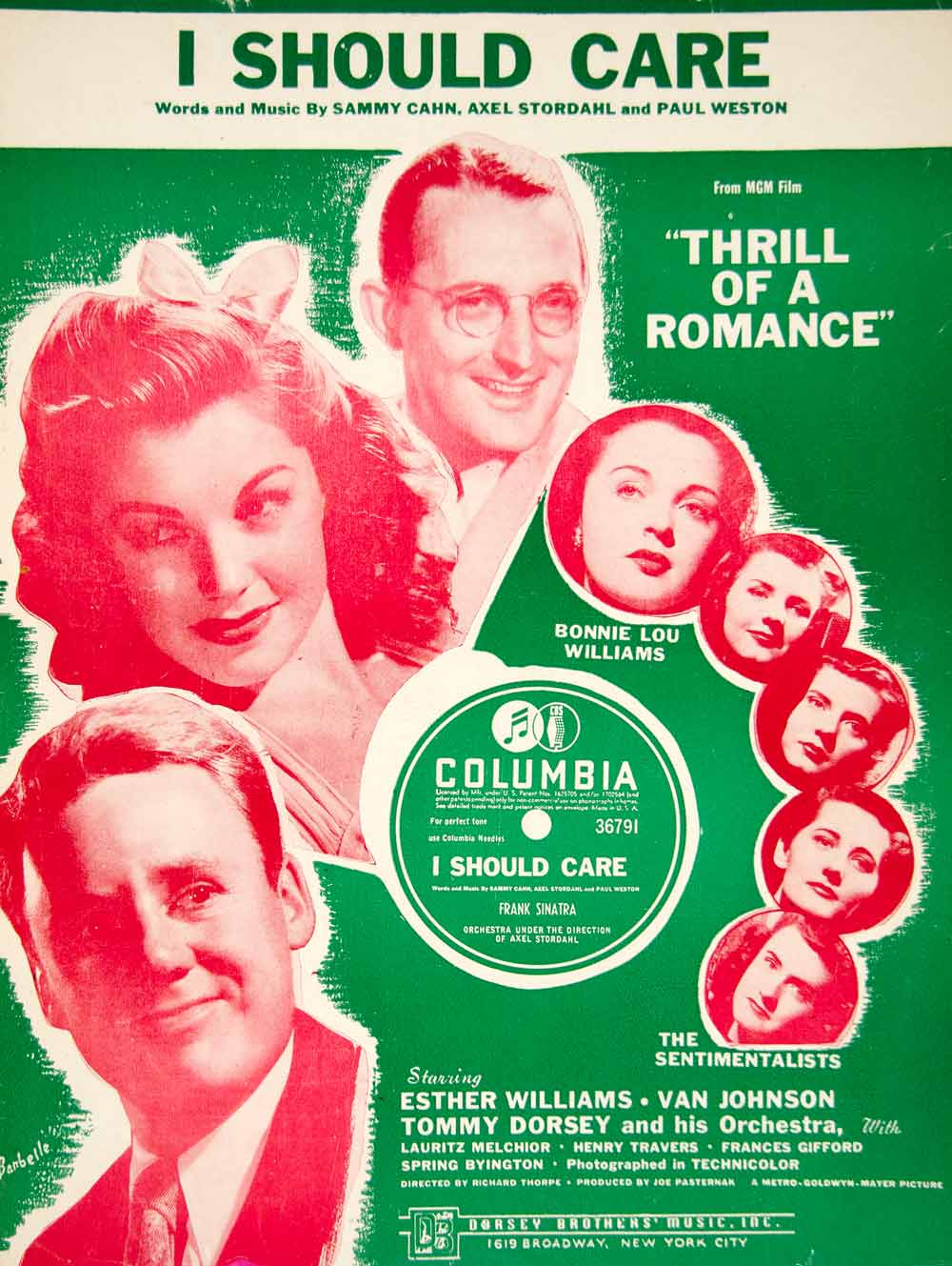 1944 Sheet Music I Should Care Thrill of a Romance Tommy Dorsey Esther ZSM1