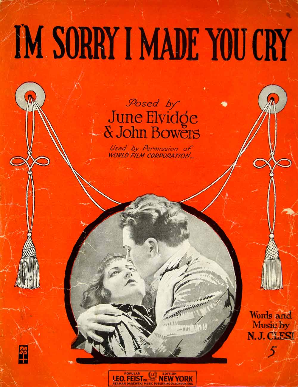 1918 Sheet Music I'm Sorry I Made You Cry June Elvidge John Bowers Silent ZSM2