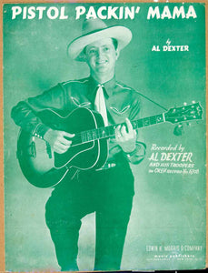 1943 Sheet Music Pistol Packin' Mama Al Dexter Guitar Cowboy Hat Country ZSM4