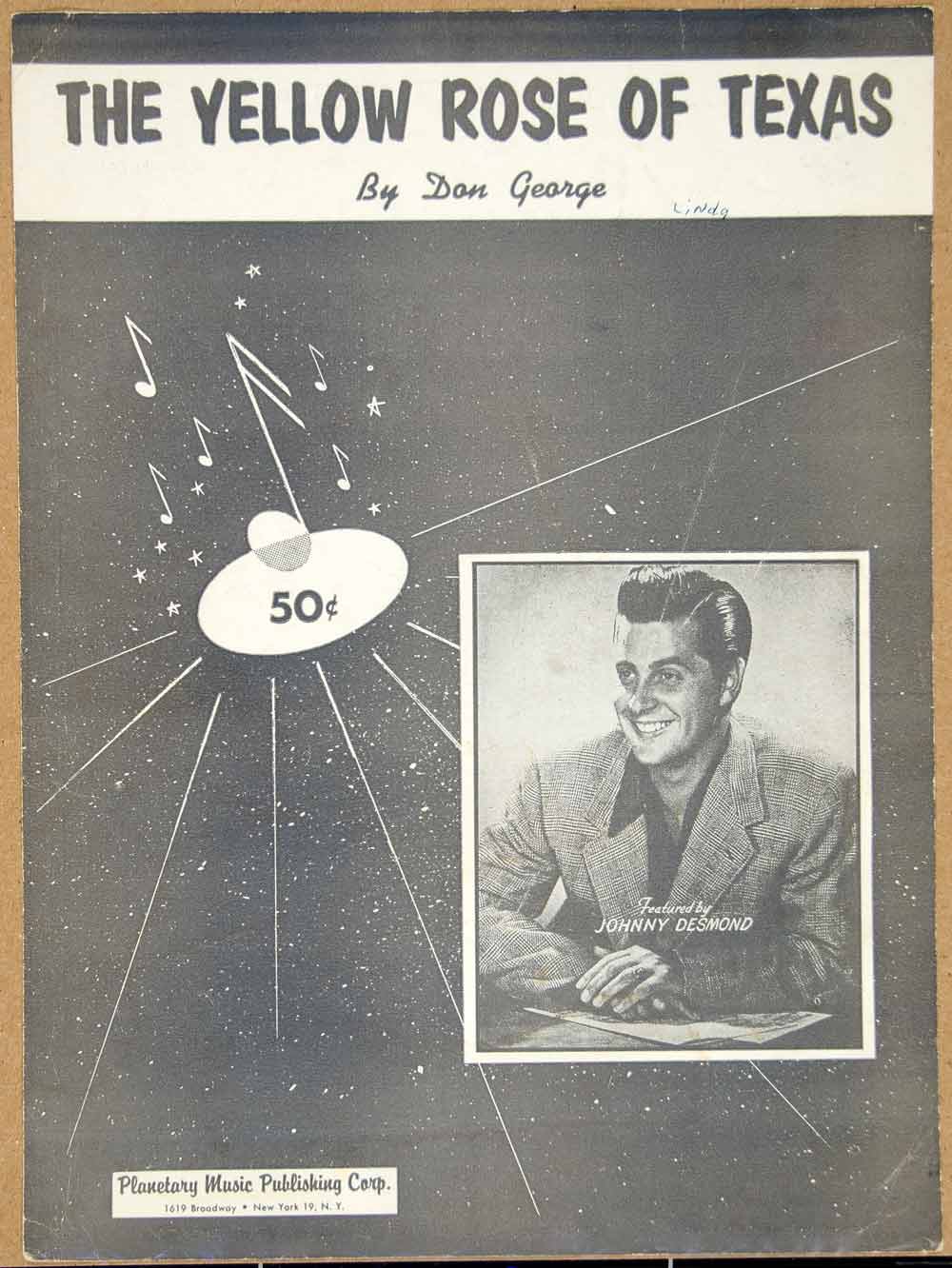 1955 Sheet Music The Yellow Rose of Texas Folk Song Don George Johnny ZSM4