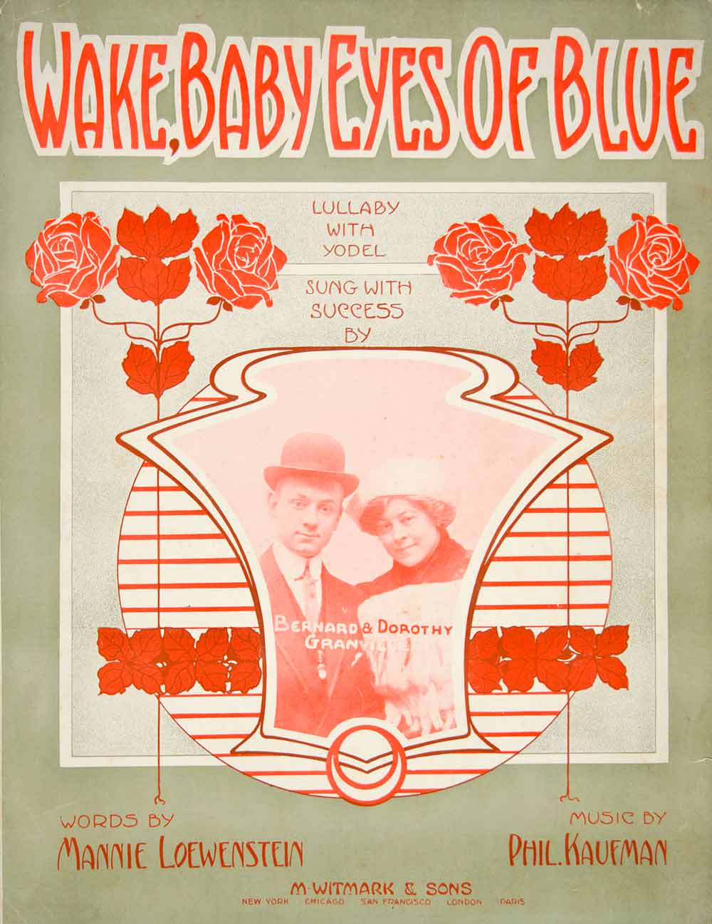 1911 Sheet Music Wake, Baby Eyes of Blue Lullaby Bernard Dorothy Granville ZSM7
