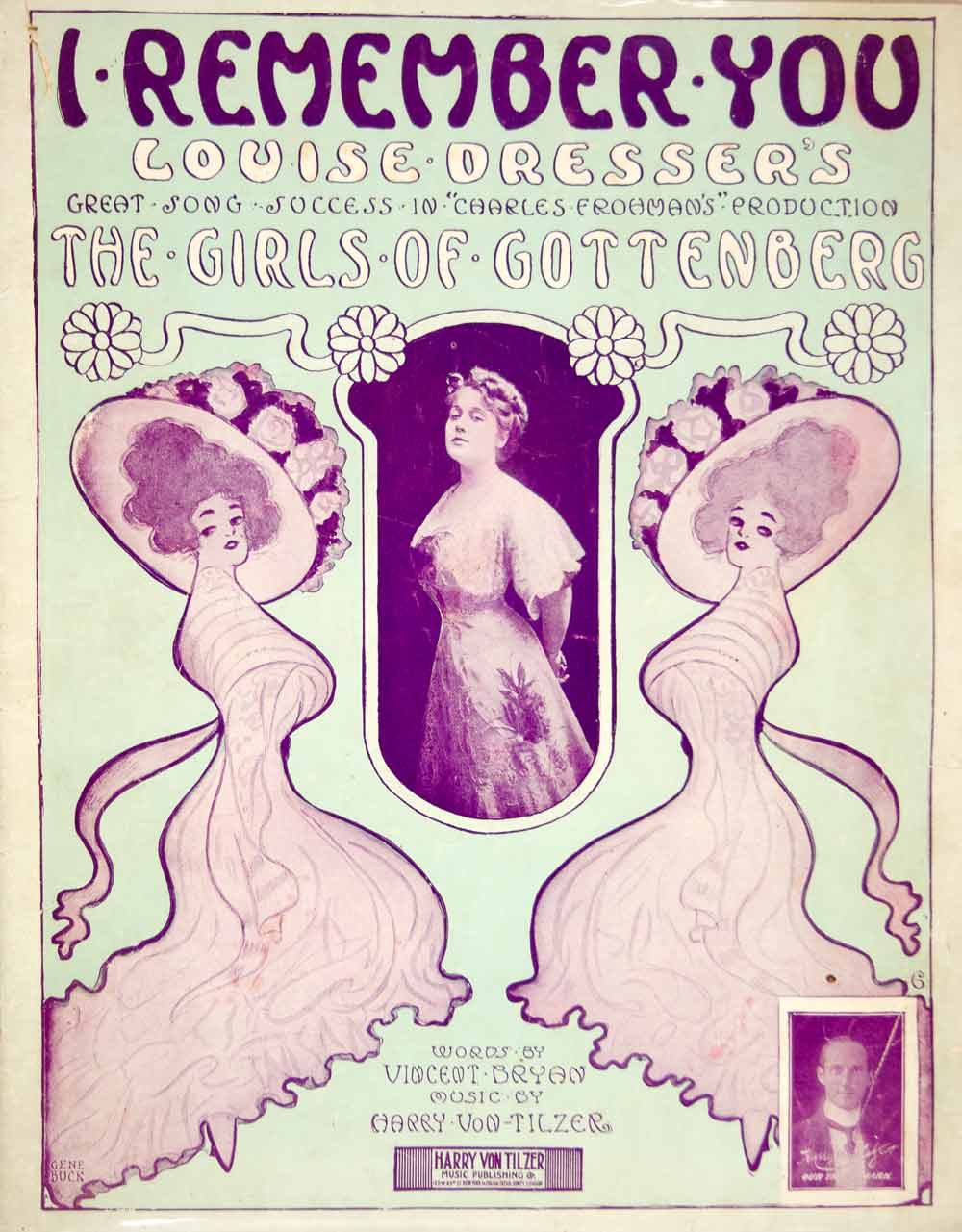 1908 Sheet Music I Remember You Louise Dresser Art Nouveau Design Gene Buck ZSM7