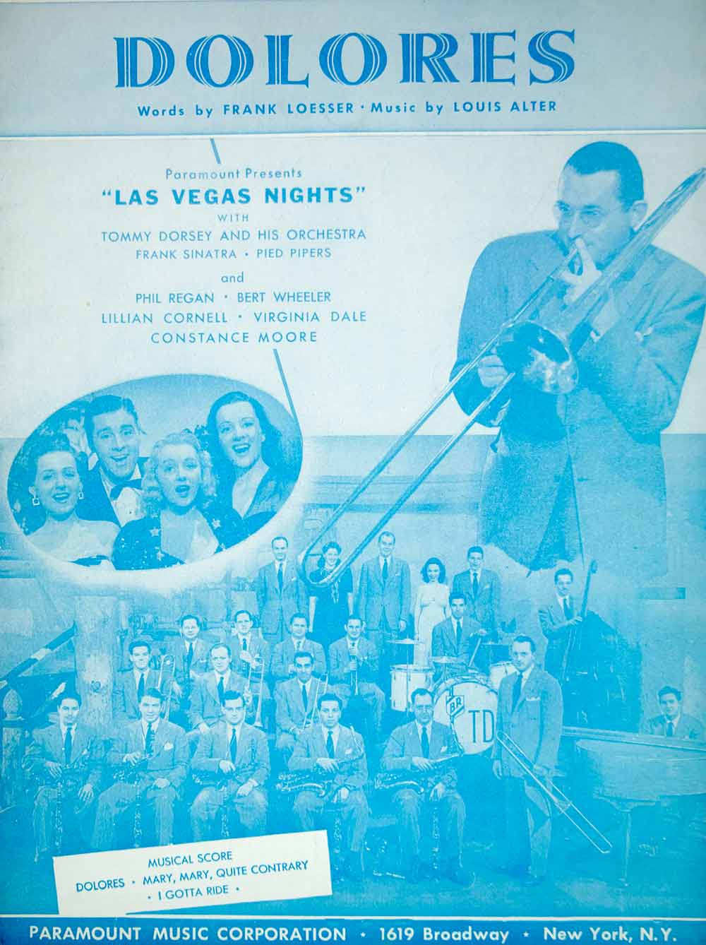 1941 Sheet Music Dolores Las Vegas Nights Movie Song Tommy Dorsey Orchestra ZSM8