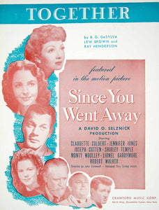 1944 Sheet Music Together Since You Went Away Movie Song Claudette Colbert ZSM8