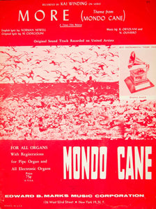 1963 Sheet Music More Mondo Cane Theme Song Movie Film Organ Riz Ortolani ZSM8