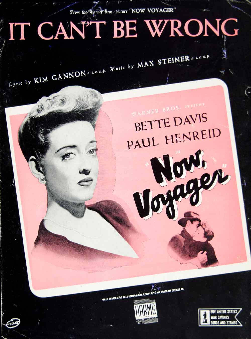 1942 Sheet Music It Can't Be Wrong Now Voyager Movie Song Bette Davis Film ZSM8