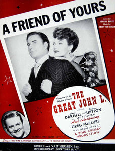 1944 Sheet Music A Friend of Yours The Great John L 1945 Movie Song Film ZSM8