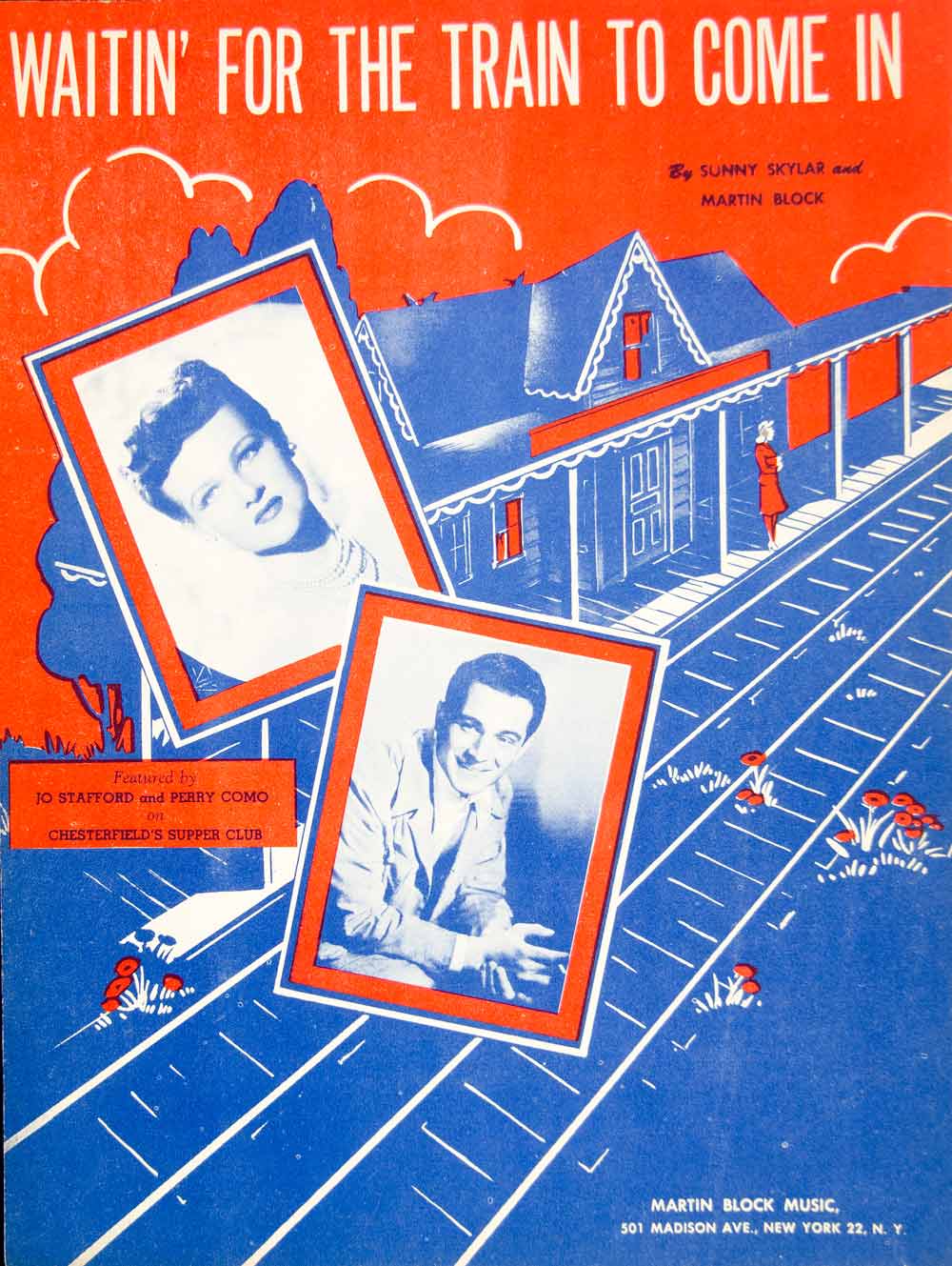 1945 Sheet Music Waitin' for the Train to Come In Perry Como Jo Stafford ZSM9