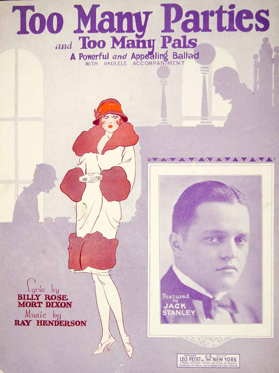 1925 Sheet Music Too Many Parties Billy Rose Roaring Twenties Flapper ...