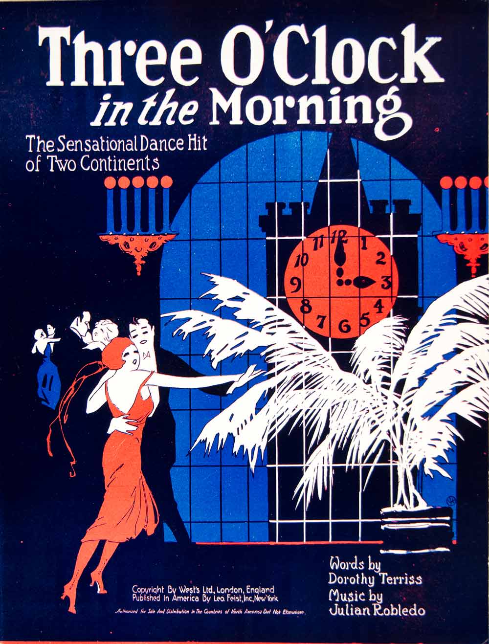 1922 Sheet Music Three O'Clock in the Morning Waltz Dance Dorothy Terriss ZSM1