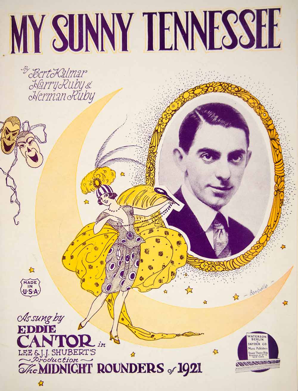 1921 Sheet Music My Sunny Tennessee Eddie Cantor Midnight Rounders Vintage ZSMA1
