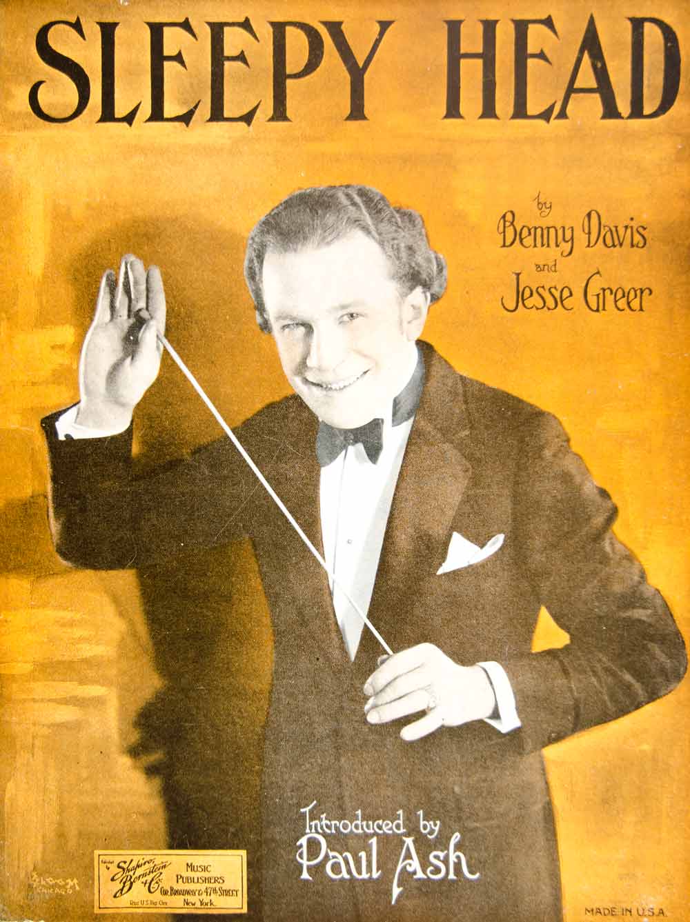 1926 Sheet Music Sleepy Head Benny Davis Jesse Greer Paul Ash Orchestra ZSMA1