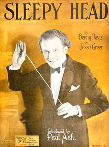 1926 Sheet Music Sleepy Head Benny Davis Jesse Greer Paul Ash Orchestra ZSMA1