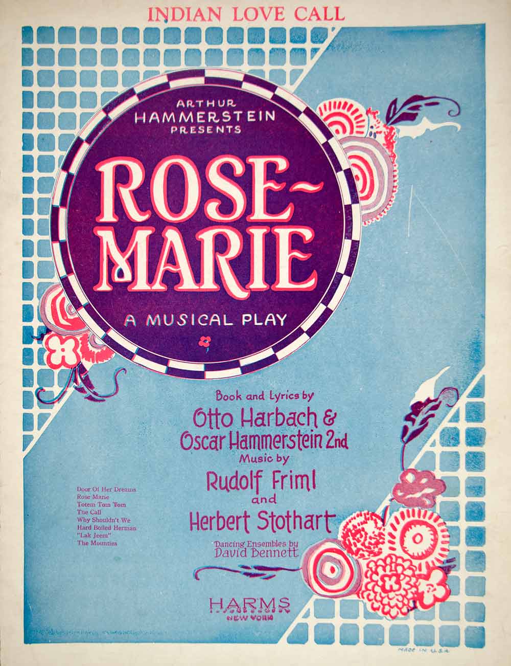 1924 Sheet Music Indian Love Call Rose-Marie Oscar Hammerstein II Musical ZSMA1