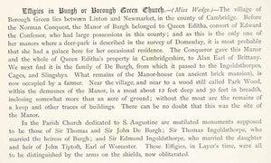 1871 Lithograph Wedge Art de Burgh Effigy Tomb Borough Green Kent England ZZ10