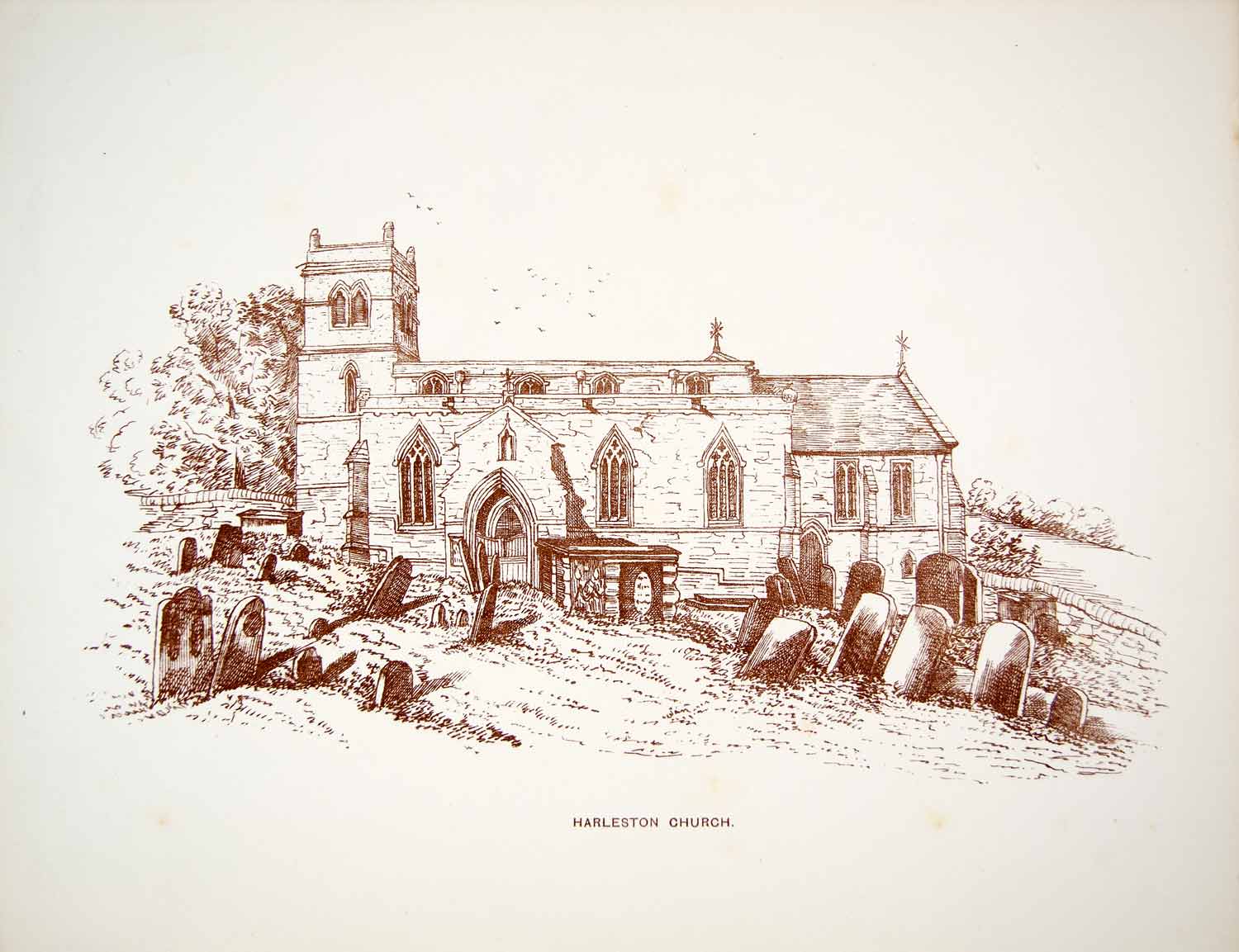 1871 Lithograph Secker Art St Andrew Church Harlestone Northamptonshire UK ZZ10