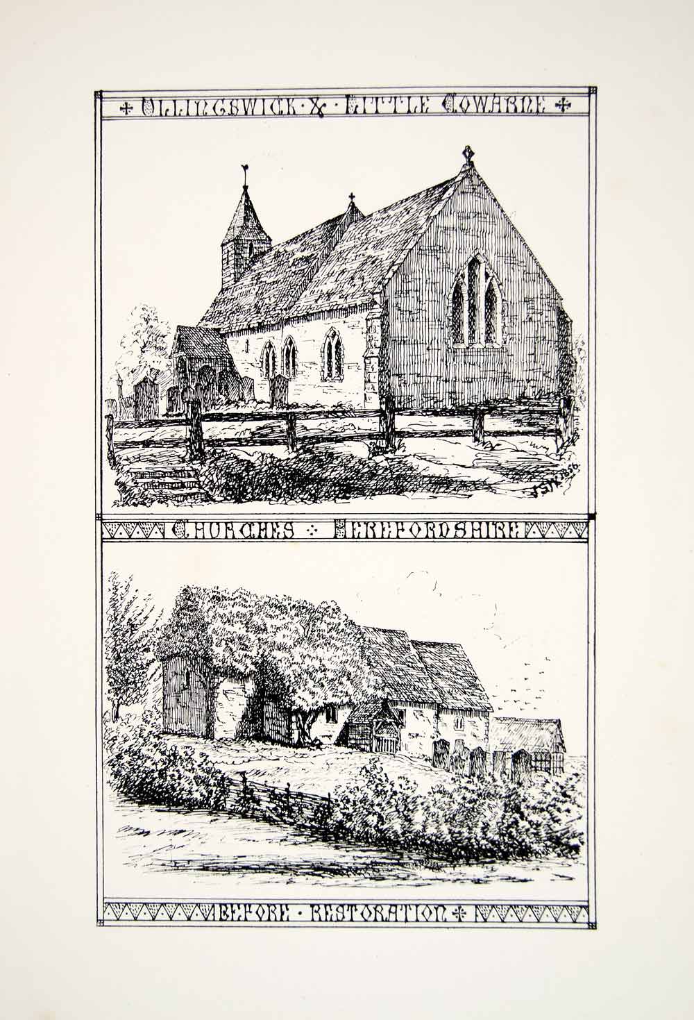 1871 Lithograph JS Whitty Art St Lukes Mary Church Ullingswick Much Cowarne ZZ10