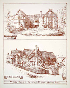 1871 Lithograph JS Walker Art Timber Frame House Court Orleton England UK ZZ10
