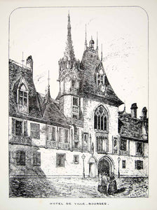 1871 Lithograph ER Blatchley Art Hotel Ville Bourges France Europe Travel ZZ10