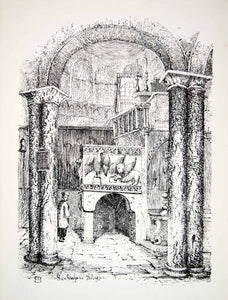 1871 Lithograph E Barstow Art Pulpit Basilica Santo Stefano Bologna Italy ZZ10