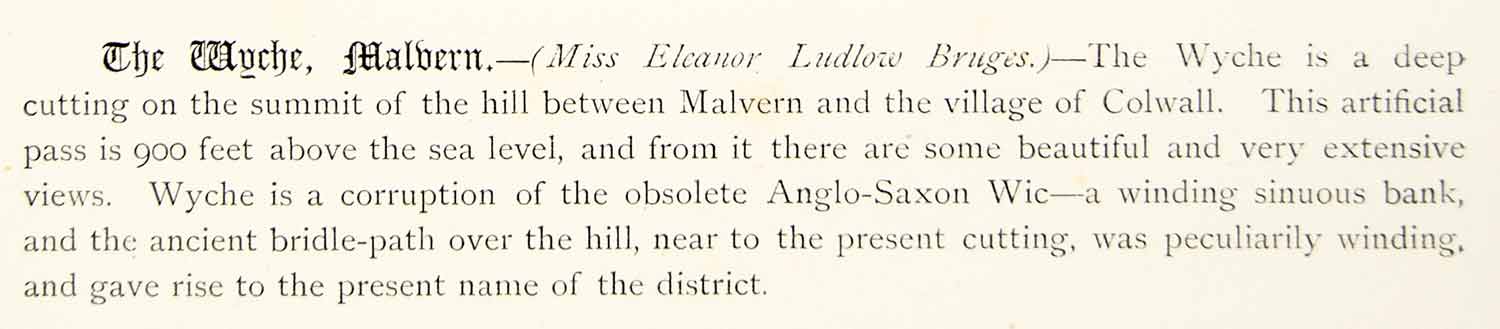 1872 Lithograph Eleanor L Bruges Art Wyche Cutting Malvern Hills England UK ZZ11