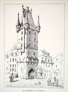1872 Lithograph May Allen Art Wood Tower Mainz Germany Medieval Gate City ZZ11