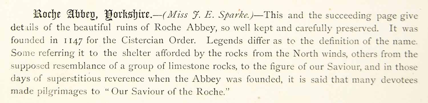1872 Lithograph JE Sparke Art Roche Abbey Maltby South Yorkshire England UK ZZ11