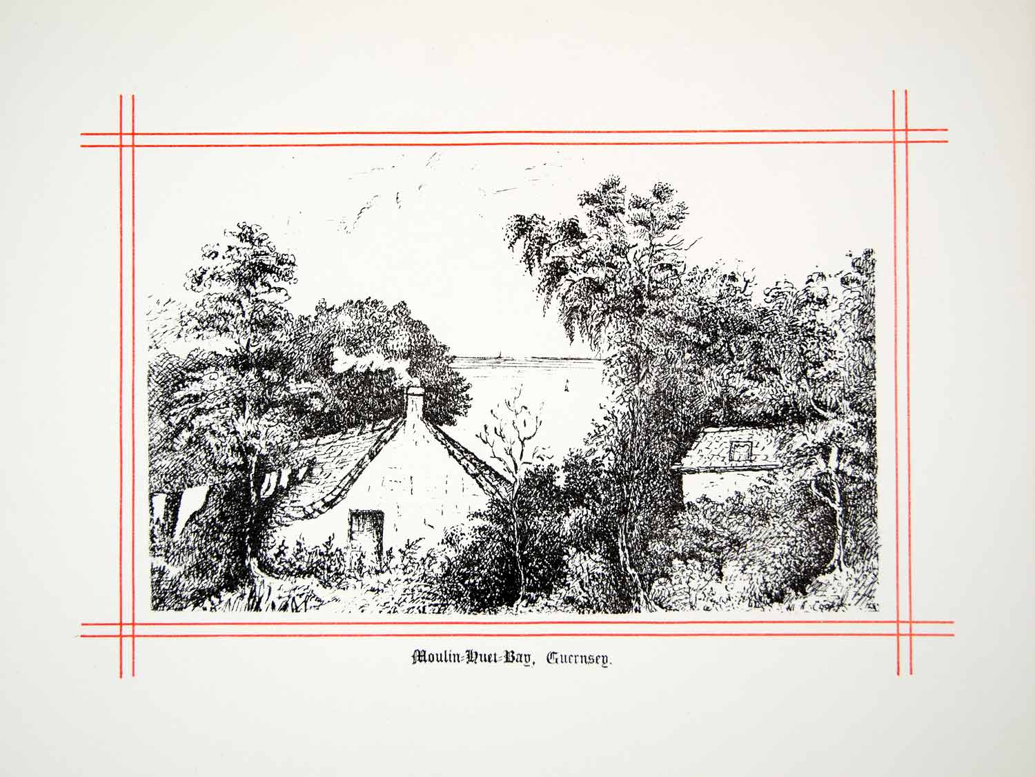 1873 Lithograph MA Cooke Art Moulin Huet Bay Guernsey Channel Islands UK ZZ12