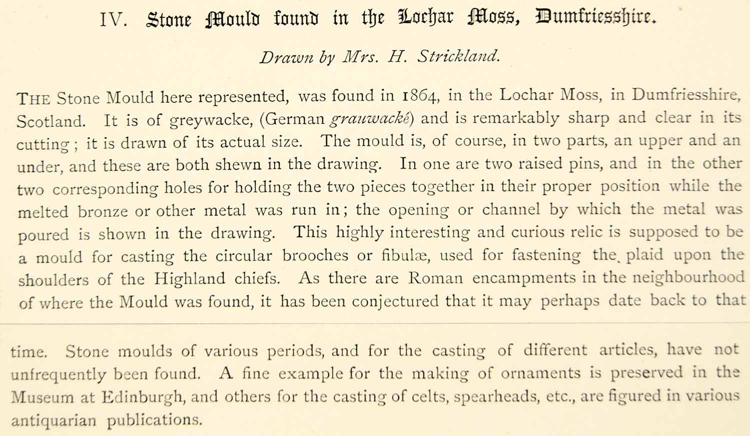 1876 Lithograph H Strickland Art Greywacke Stone Mould Archaeology Celtic ZZ13