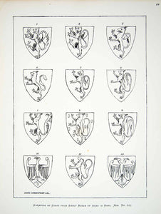 1876 Lithograph James Greenstreet Art Coats Arms Heraldry England Medieval ZZ13