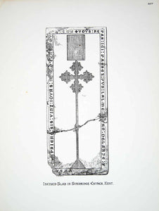 1876 Lithograph EHW Dunkin Art Medieval Gravestone Church St Mary Sundridge ZZ13
