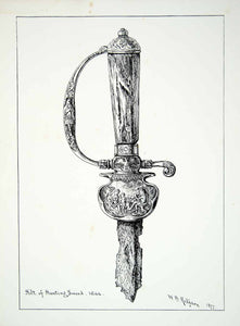 1877 Lithograph WB Redfarn Art Hilt Hunting Sword Couteau de Chasse Weapon ZZ14