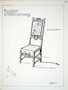 1877 Lithograph JW Small Art Chair Furniture Palace Holyroodhouse Scotland ZZ14