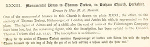 1877 Lithograph Morrell Art Thomas Trekett Brass All Saints Church Bisham ZZ14