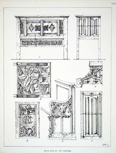 1877 Lithograph GW Fairbank Art Woodcarving Furniture Chest Architecture ZZ14