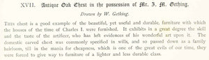 1878 Lithograph William Gething Art English Oak Chest Furniture Charles I ZZ15